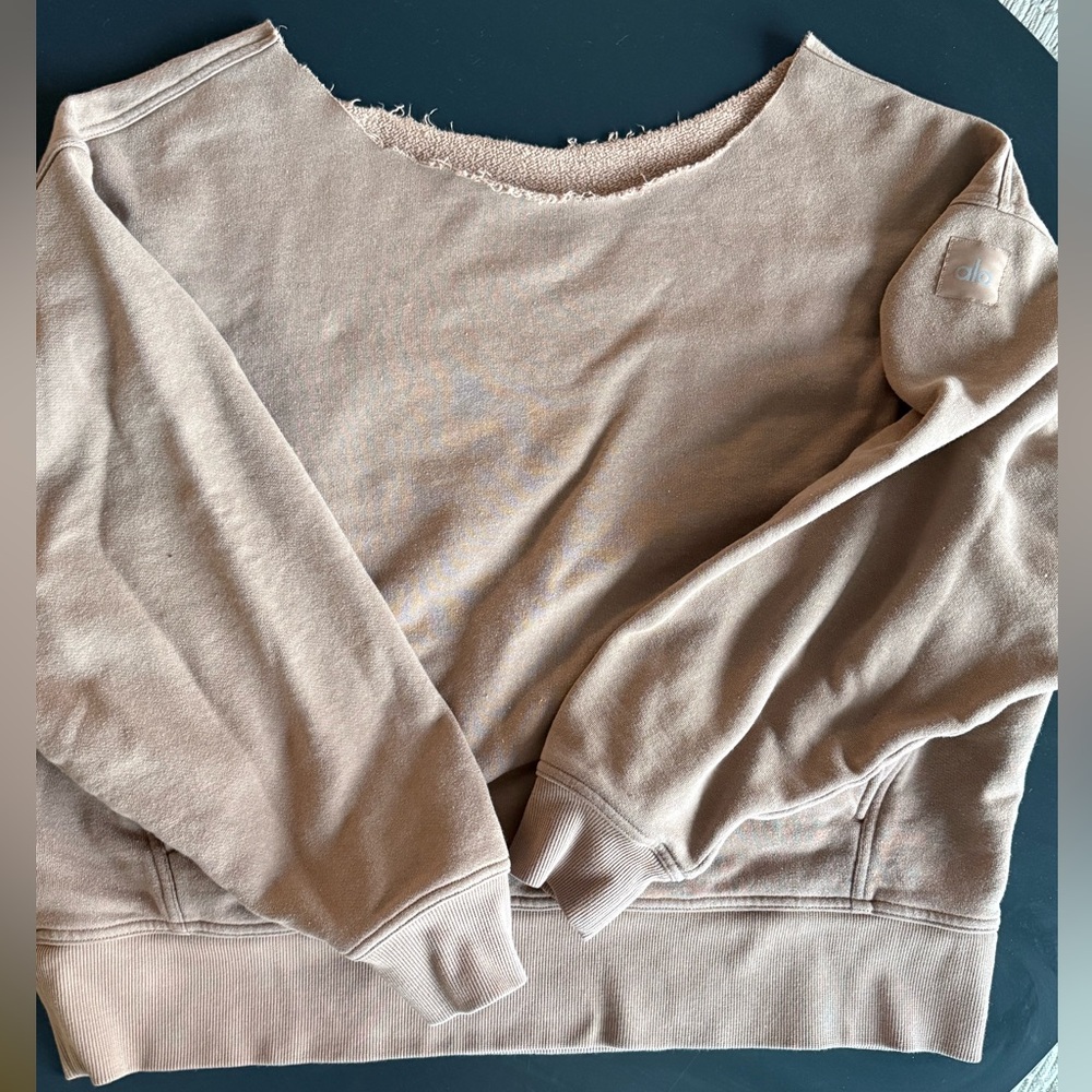ALO Yoga Hazy Crewneck Off the Shoulder Sweatshirt